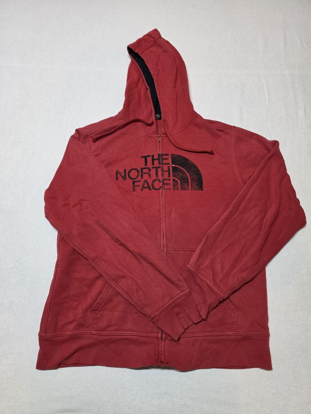 The North Face Mens Medium Red Full Zip Hoodie Black Half Dome Logo Sweatshirt